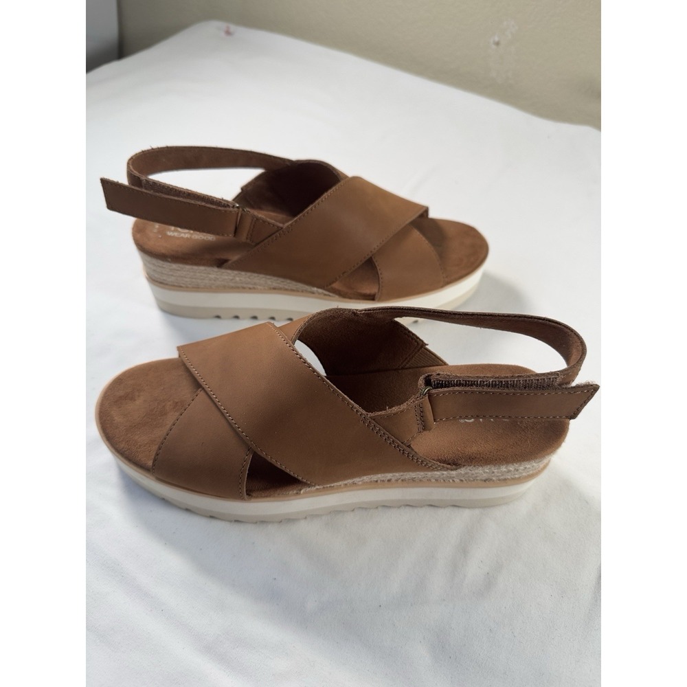TOMS Diana Platform Sandals Women 10 Brown Leather Slingback Espadrille